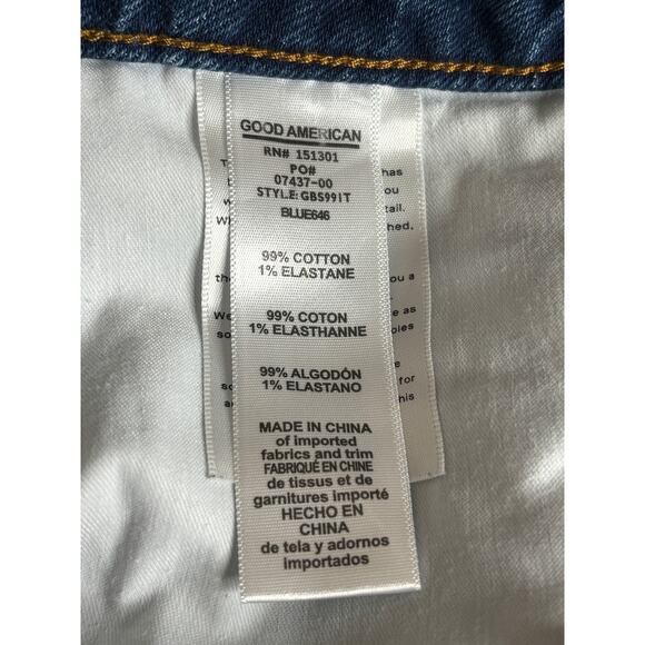 Good American High Rise Distressed Bombshell Jean Shorts Frayed Hem Button Fly 6 - Picture 7 of 8